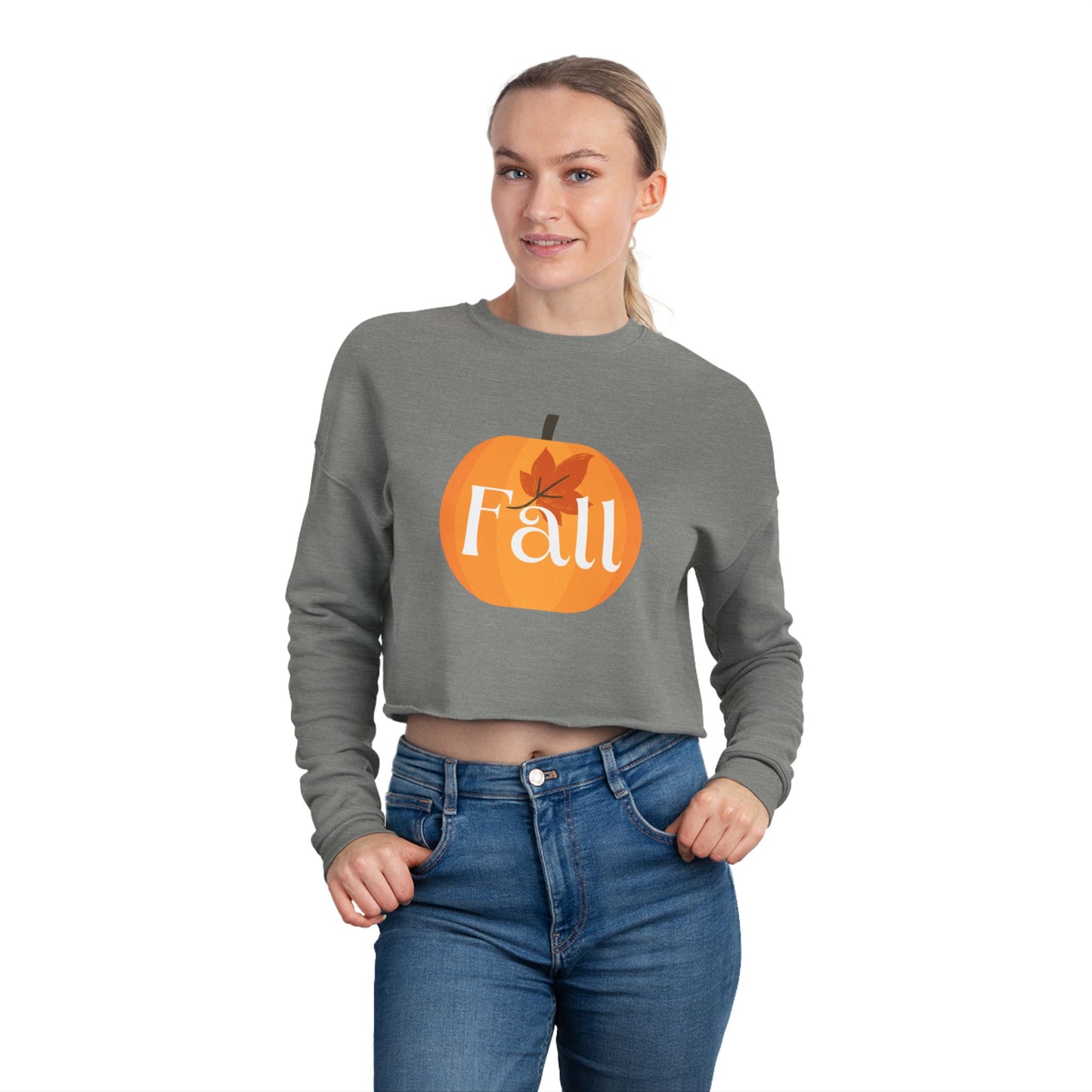 Fall Pumpkin Women's Cropped Sweatshirt, Cozy Sweatshirt, Autumn Fashion, Cute Fall Sweater, Seasonal Apparel, Gift for Her