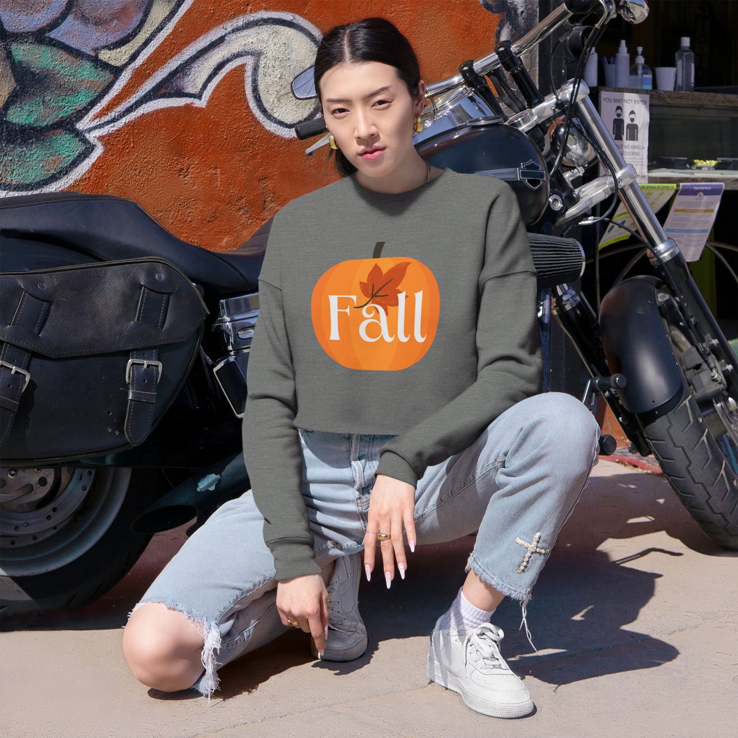 Fall Pumpkin Women's Cropped Sweatshirt, Cozy Sweatshirt, Autumn Fashion, Cute Fall Sweater, Seasonal Apparel, Gift for Her