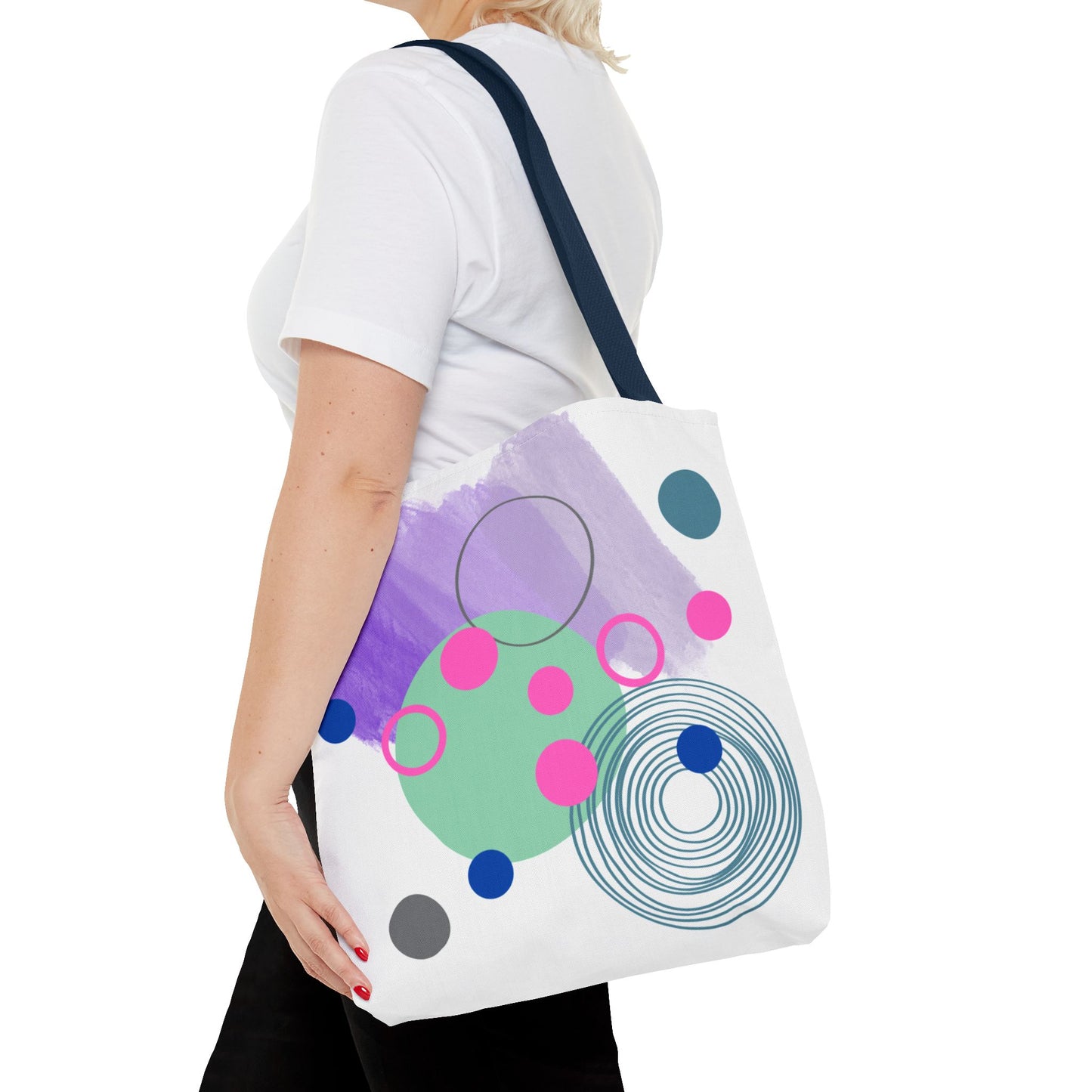 Geometric Tote Bag with Whimsical Digital Abstract Designs