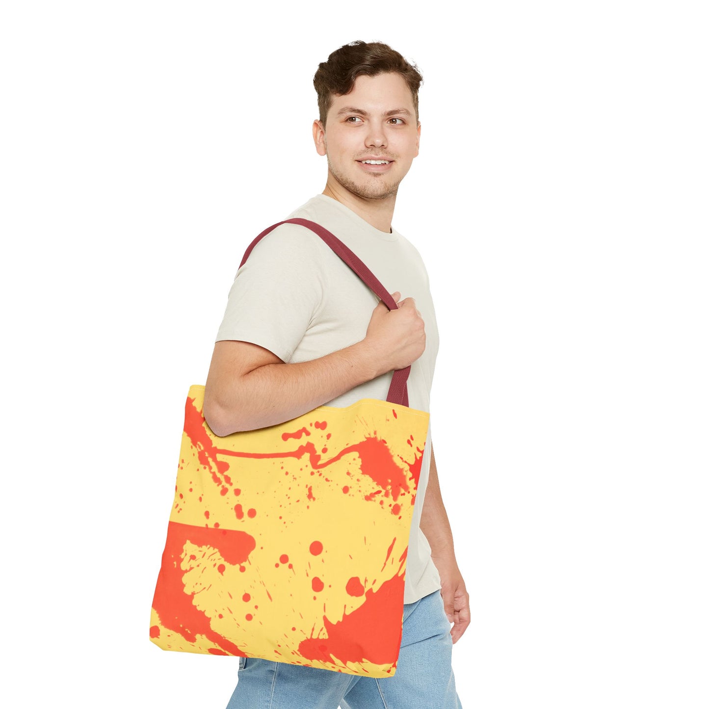 Paint Splatter Tote Bag Red and Yellow Cheerful Design