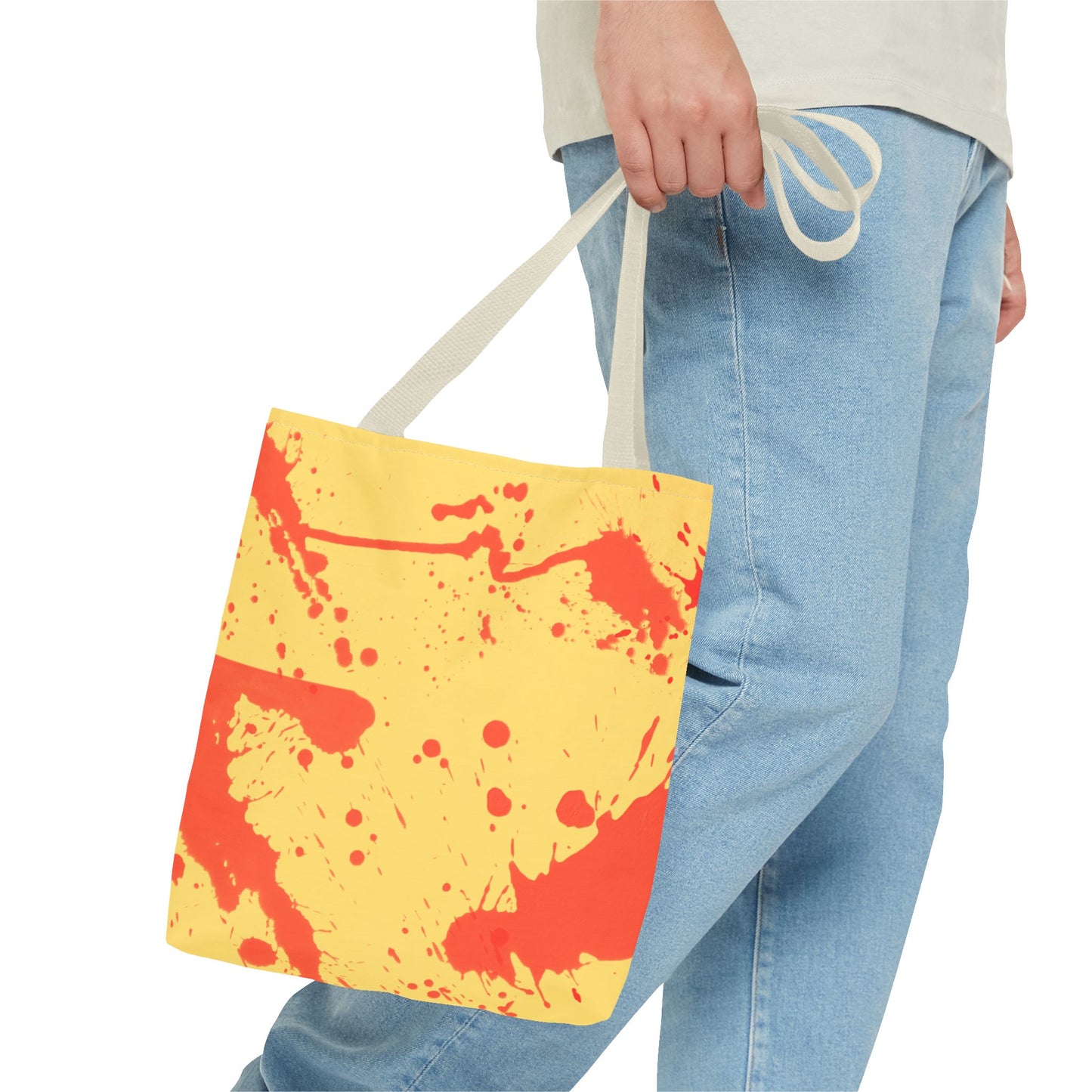 Paint Splatter Tote Bag Red and Yellow Cheerful Design