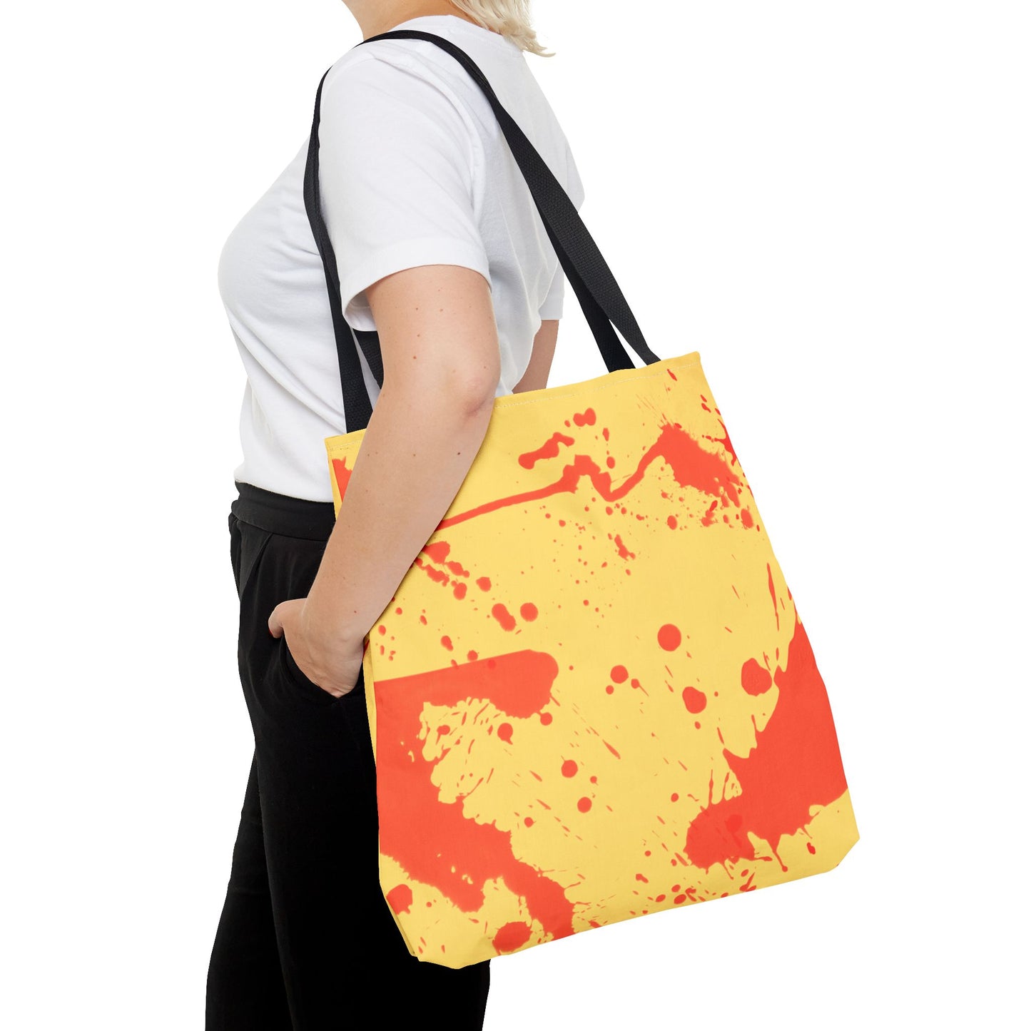 Paint Splatter Tote Bag Red and Yellow Cheerful Design