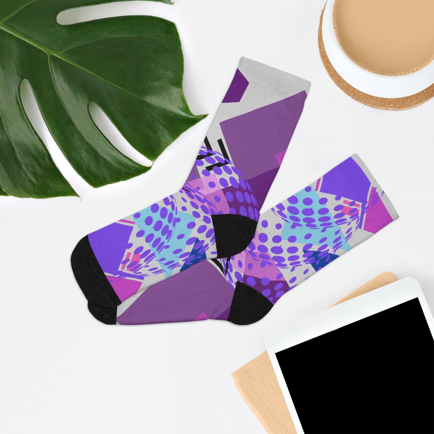 Socks - Abstract Geometric Digital Design in Purple, Pink, and Blue