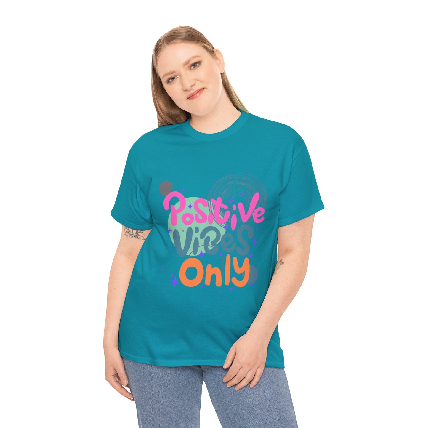 Graphic Tee - Colorful Abstract Shapes with Positive Vibes Quote