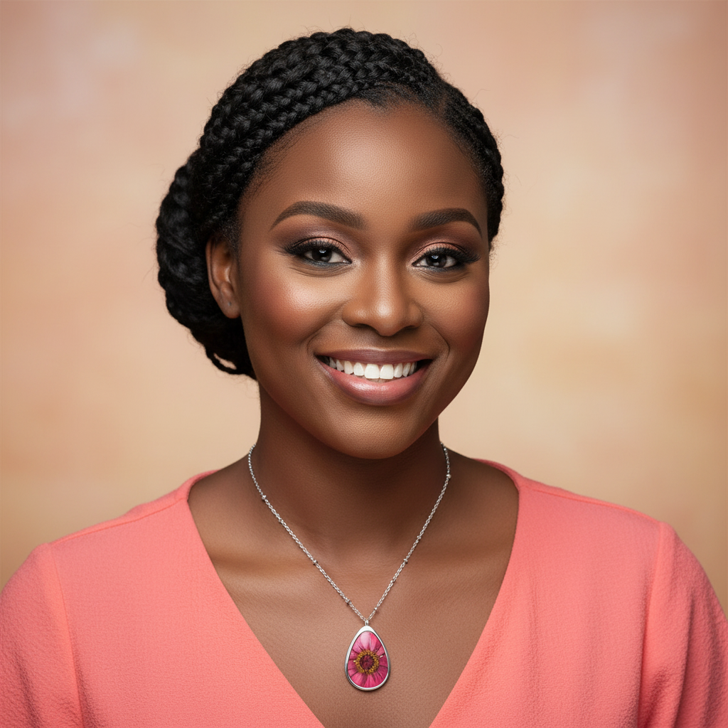 Oval Floral Pendant Necklace — Pink Daisy Teardrop Necklace