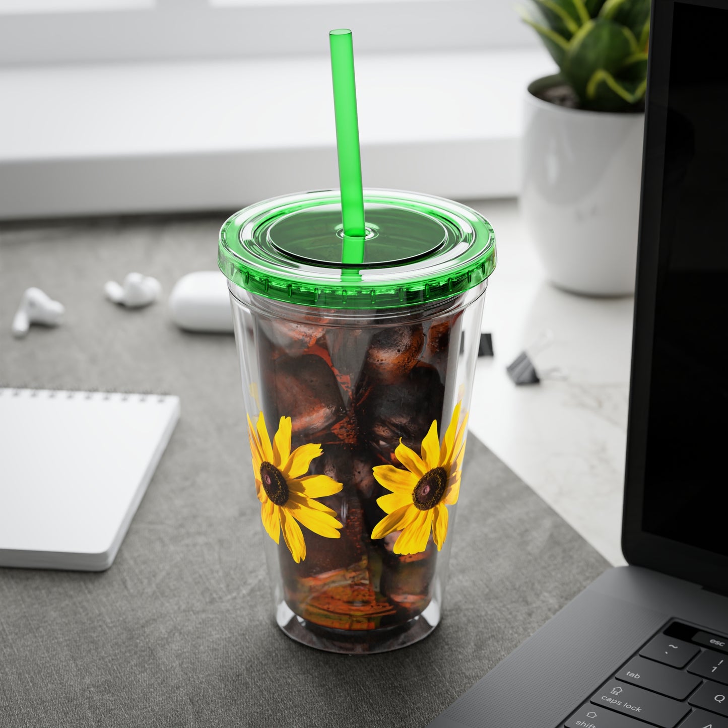 Daisy Photo 16oz Tumbler with Straw — Colorful Lid Floral Travel Cup
