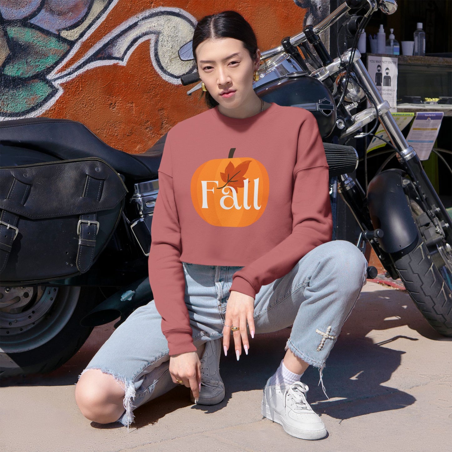 Fall Pumpkin Women's Cropped Sweatshirt, Cozy Sweatshirt, Autumn Fashion, Cute Fall Sweater, Seasonal Apparel, Gift for Her