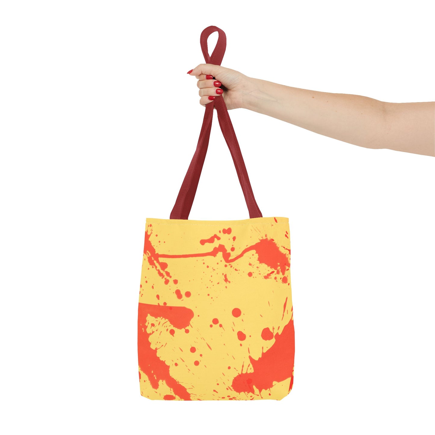 Paint Splatter Tote Bag Red and Yellow Cheerful Design