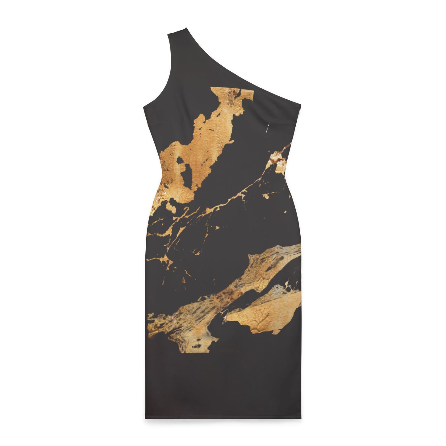 Shoulder Dress - Black with Golden Paint Splashes - Sophisticated and Elegant - Perfect for Parties and Special Occasions