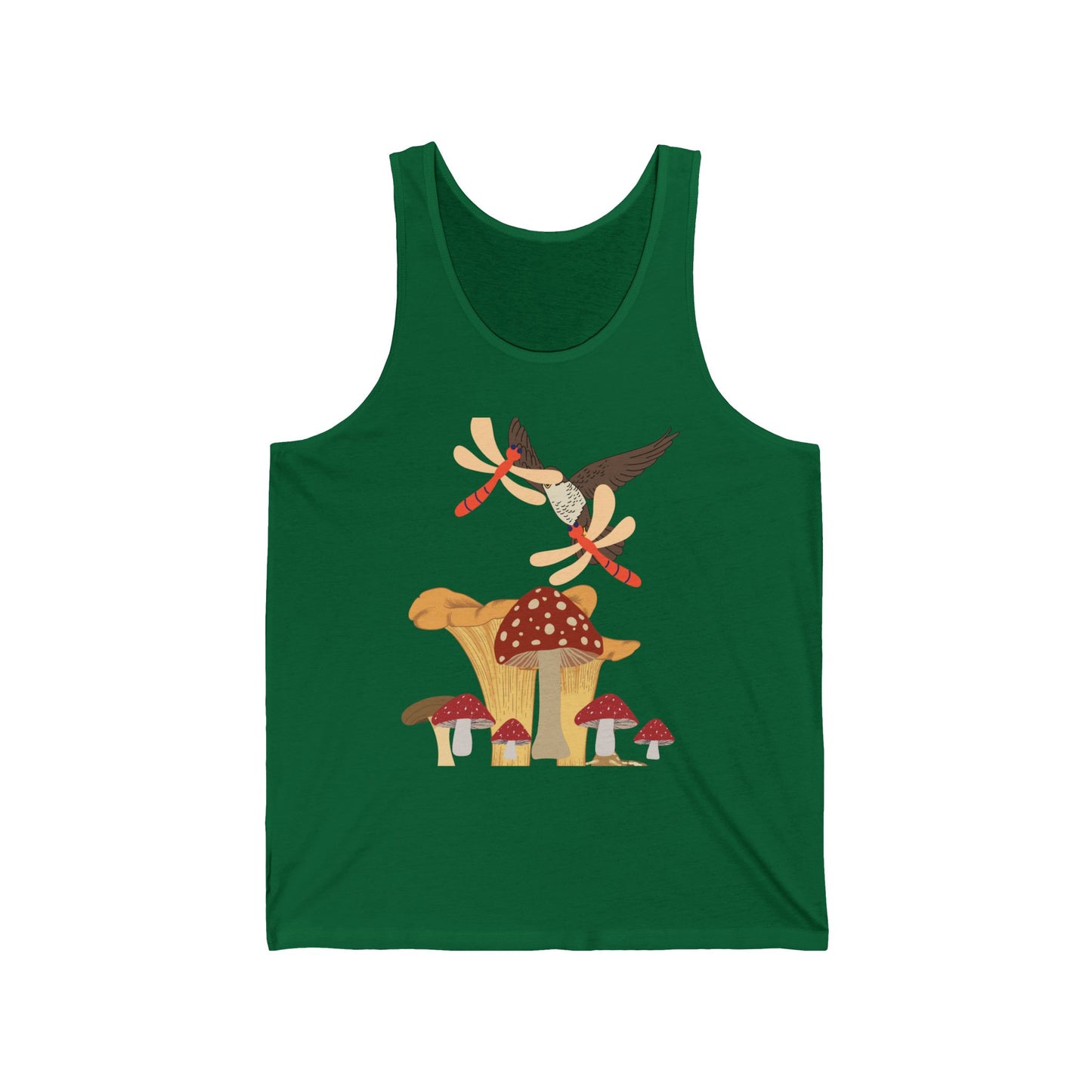 Whimsical Nature Unisex Jersey Tank, Summer Style, Floral Gift, Outdoor Adventure Tee, Mushroom Art Apparel, Nature Lover Shirt