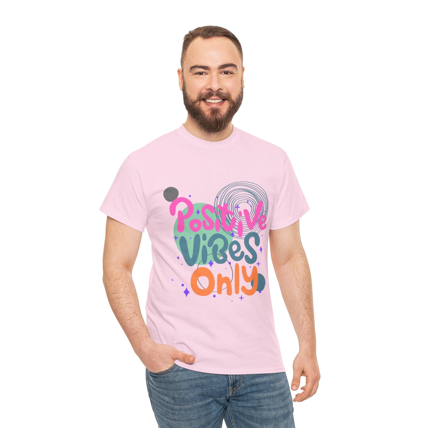 Graphic Tee - Colorful Abstract Shapes with Positive Vibes Quote