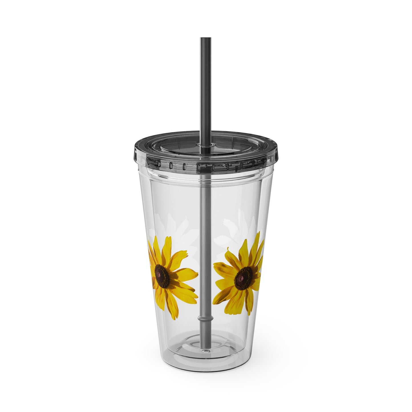 Daisy Photo 16oz Tumbler with Straw — Colorful Lid Floral Travel Cup