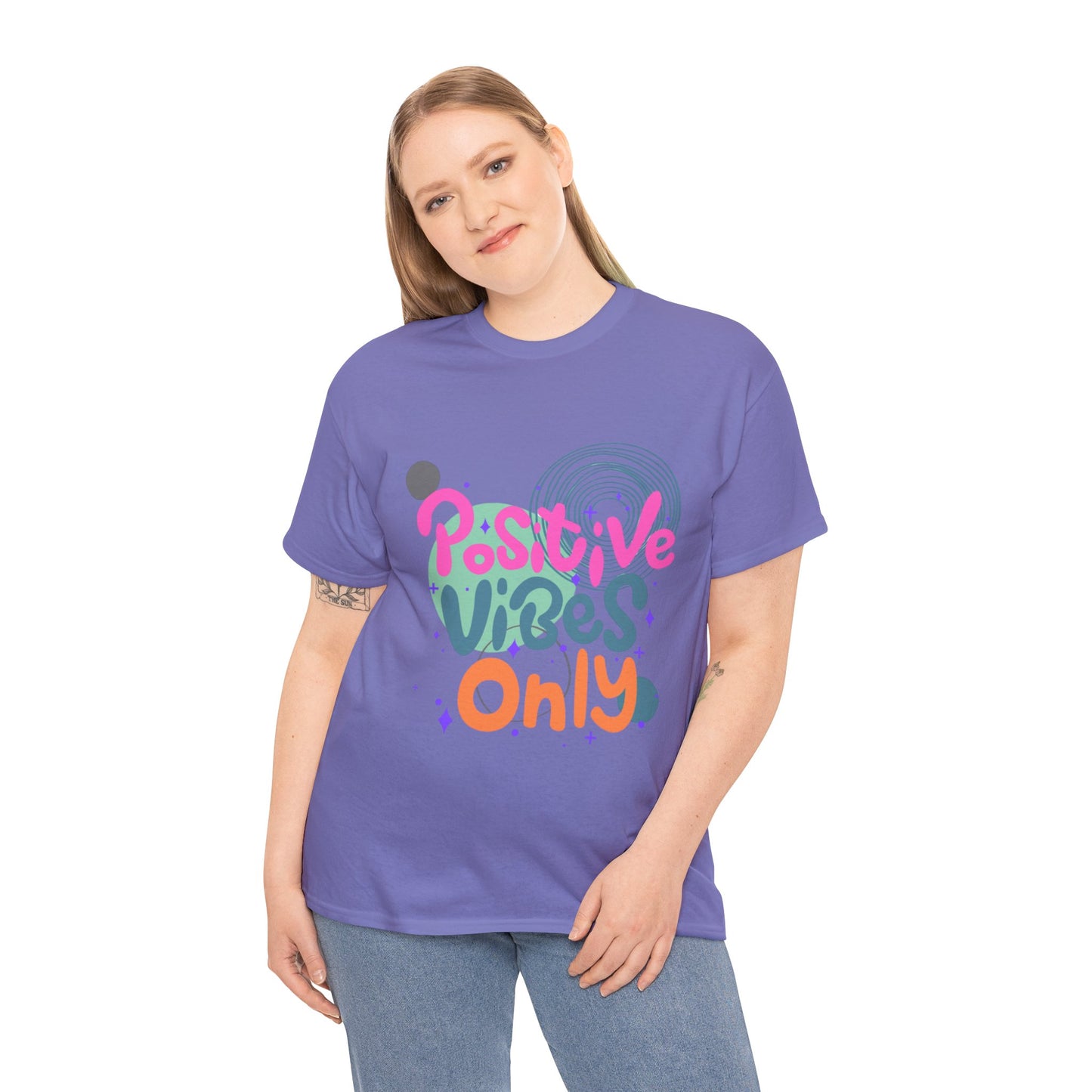 Graphic Tee - Colorful Abstract Shapes with Positive Vibes Quote