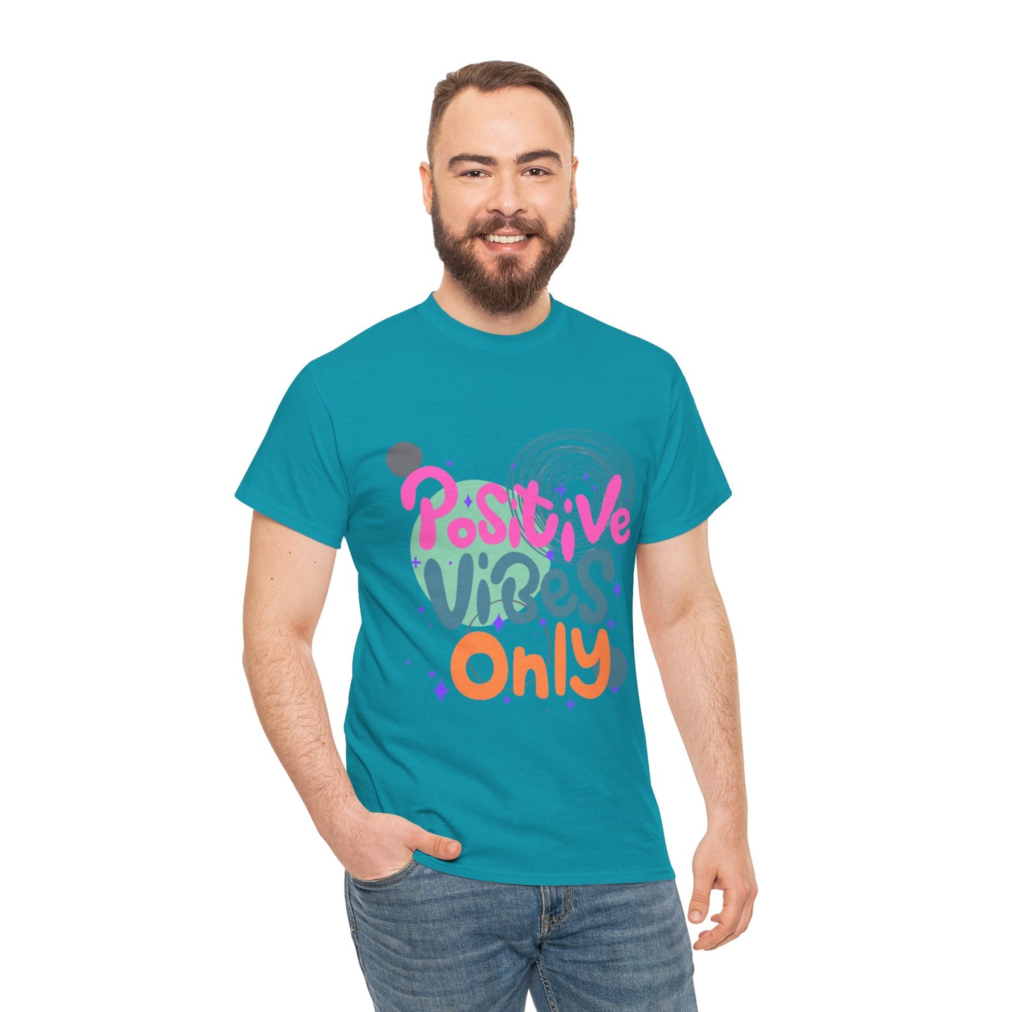 Graphic Tee - Colorful Abstract Shapes with Positive Vibes Quote