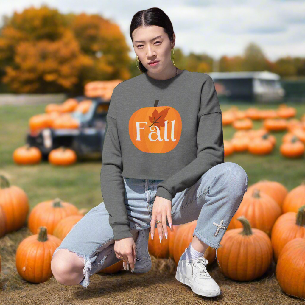 Fall Pumpkin Women's Cropped Sweatshirt, Cozy Sweatshirt, Autumn Fashion, Cute Fall Sweater, Seasonal Apparel, Gift for Her